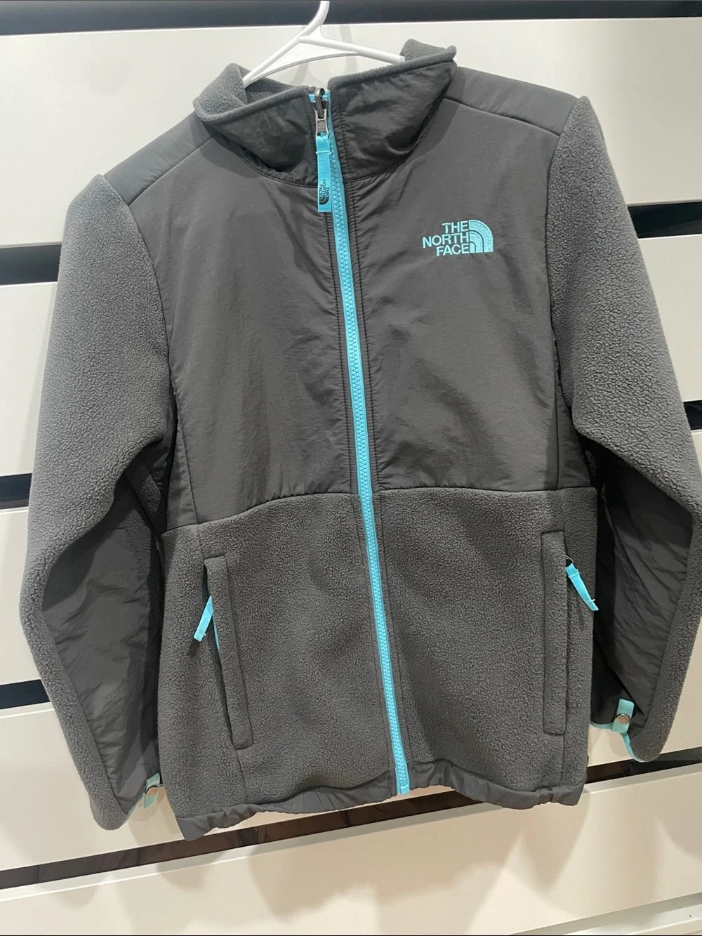 The North Face Kids Gray Fleece Jacket with Teal Accents